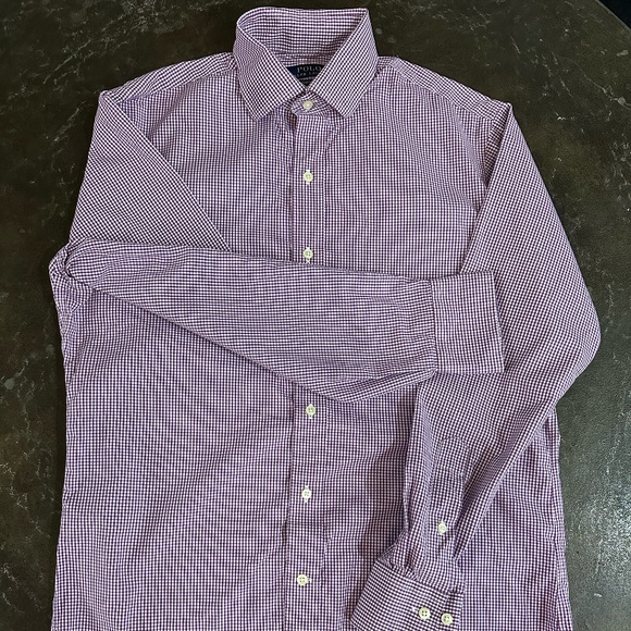 Polo Ralph Lauren Purple White Checked Dress Button Down Shirt Mens‎ - 15, 32/33 - Picture 1 of 2